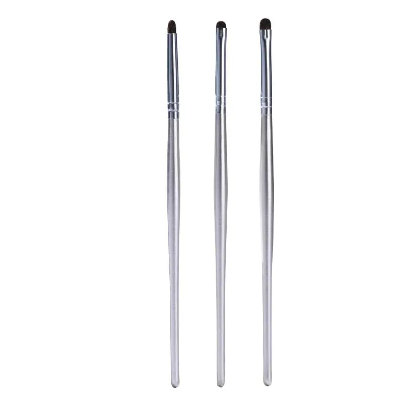 3pcs Small Eyeshadow Brushes with Silver Handle for Detailed Blending Smokey Eyeliner Makeup Professional Cosmetic Brush Set