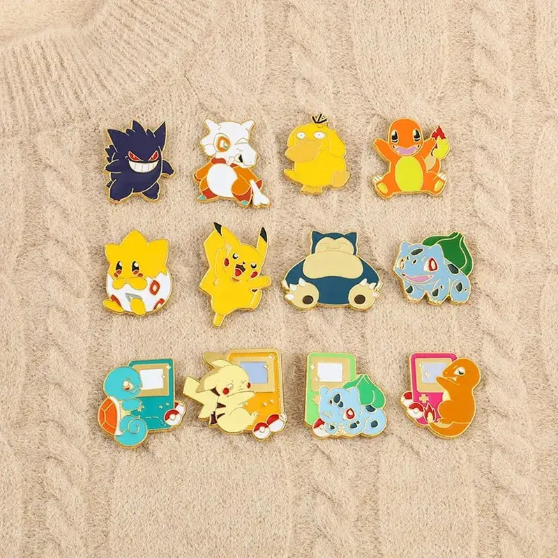 Cute Pikachu Brooch Anime Figures Gengar Psyduck Squirtle Togepi Bulbasaur Enamel Lapel Pin Badges on Backpack