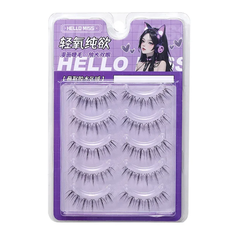 5 Pairs False Eyelashes Lash Extension Reusable U-shaped Natural Fake Lashes Make Up Transparent Stem Korean Eye Makeup Tool