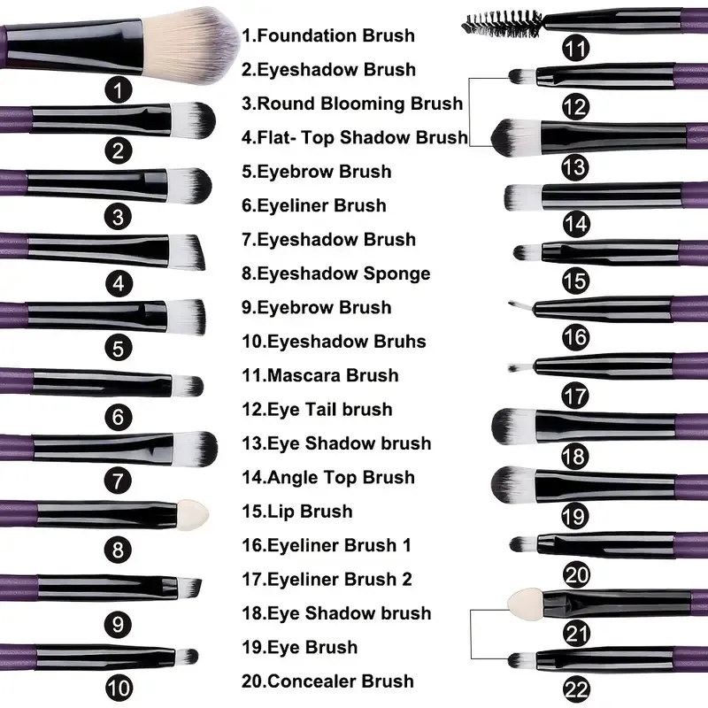 Conjunto de pincéis de maquiagem 20 unidades, delineador, mistura de bochechas, pincel de base cosmética com esponja de maquiagem