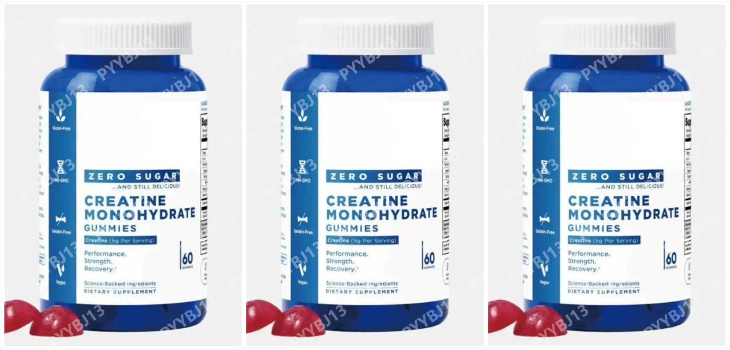 Gomas de monohidrato de creatina zero açúcar 5g por porção - sabor de frutas vermelhas - pectina vegana - suplemento dietético de 60 contagens unissex