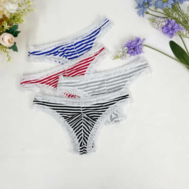 Homens rendas guarnição listrado g-string roupa interior meia coberta bunda baixa cintura calcinha tanga metade quadril cuecas masculinas sexy roupa interior