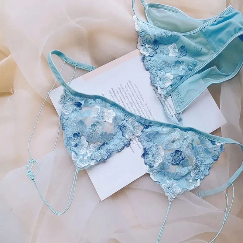 Conjunto de bralette minimizador sem fio, busto grande, estilo francês, copo triangular, lingerie de renda, conforto puro, sexy, conjunto de roupa íntima feminina