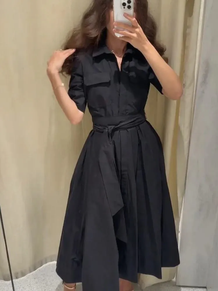 Chic sólido manga curta lapela vestido longo para mulheres elegante único breasted cintura maxi vestido senhora férias noite vestidos de festa