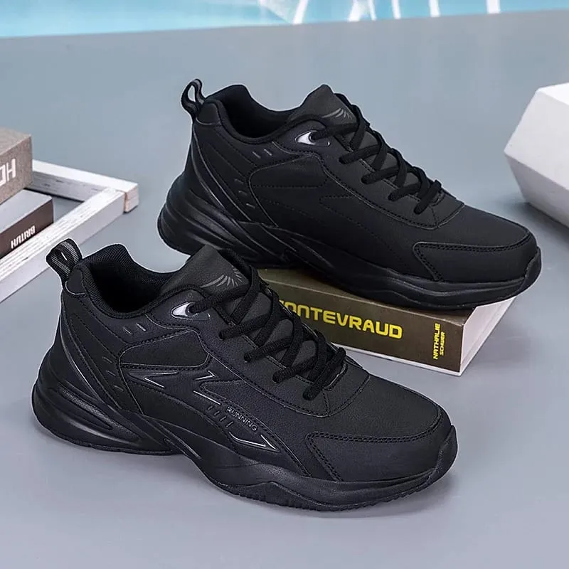 Tênis robusto para homens sola grossa versátil 2025 nova tendência malha rendas até sapatos esportivos casuais respiráveis ​​solas macias aumentadas