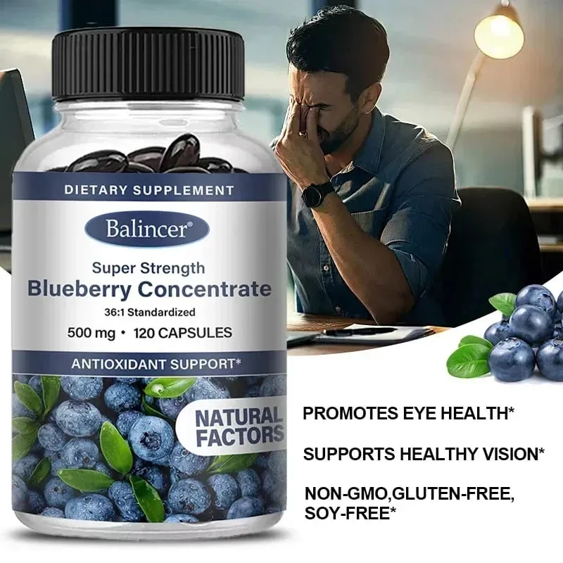 Super força concentrado de mirtilo 500 mg cápsulas 120 softgels vitaminas para a saúde dos olhos antioxidante suplemento de visão saudável