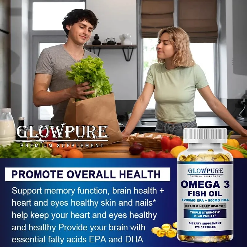 Óleo de peixe OMEGA-3 para função cognitiva do cérebro e memória Anti-Inflamação Antioxidante Saúde das Articulações - Rico em DHA e EPA