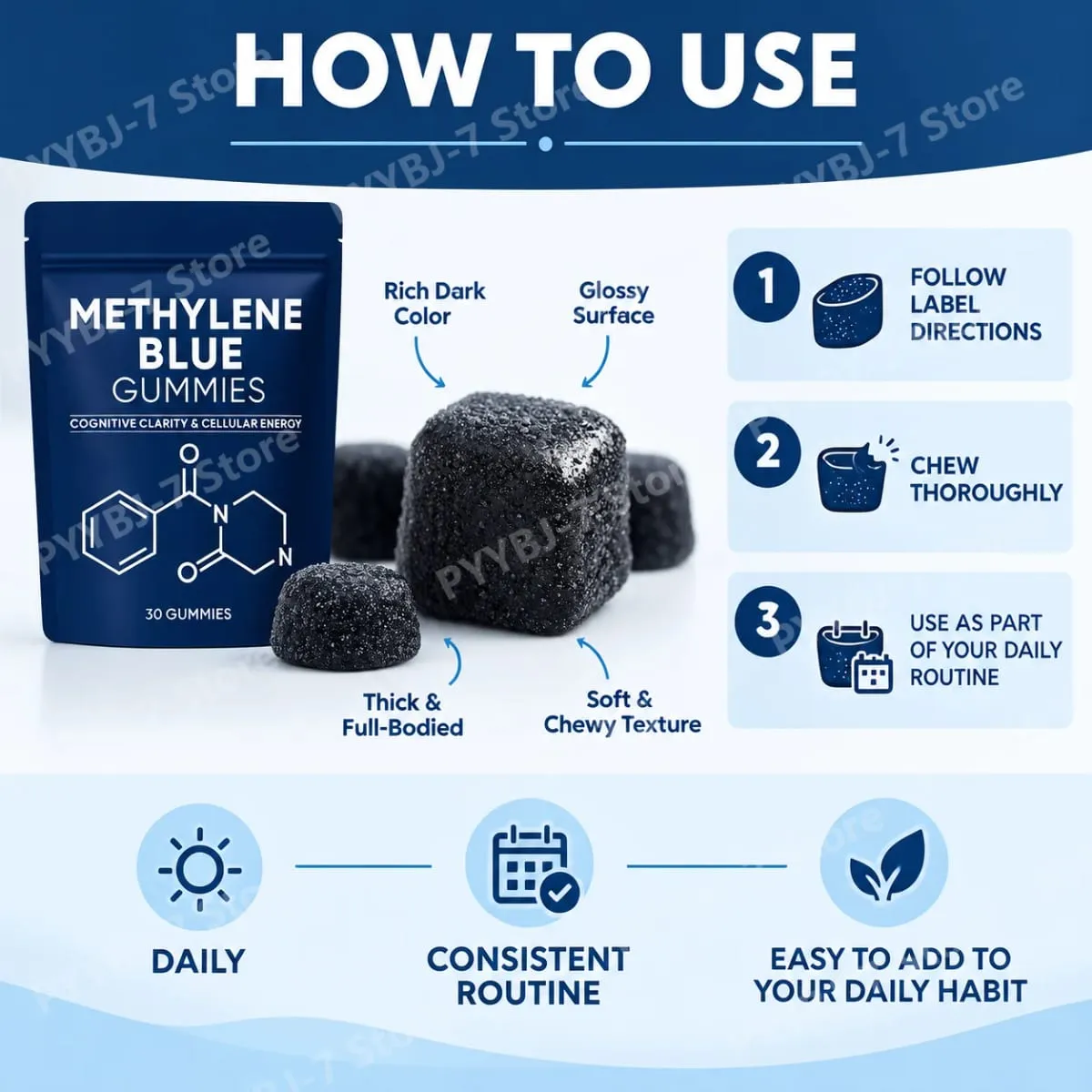 Methylene Blue Gummies with PQQ NAC Vitamin B2 & B3 Supports Cognitive Clarity & Cellular Energy Brain Nutrient for Adults 30Ct — image 6