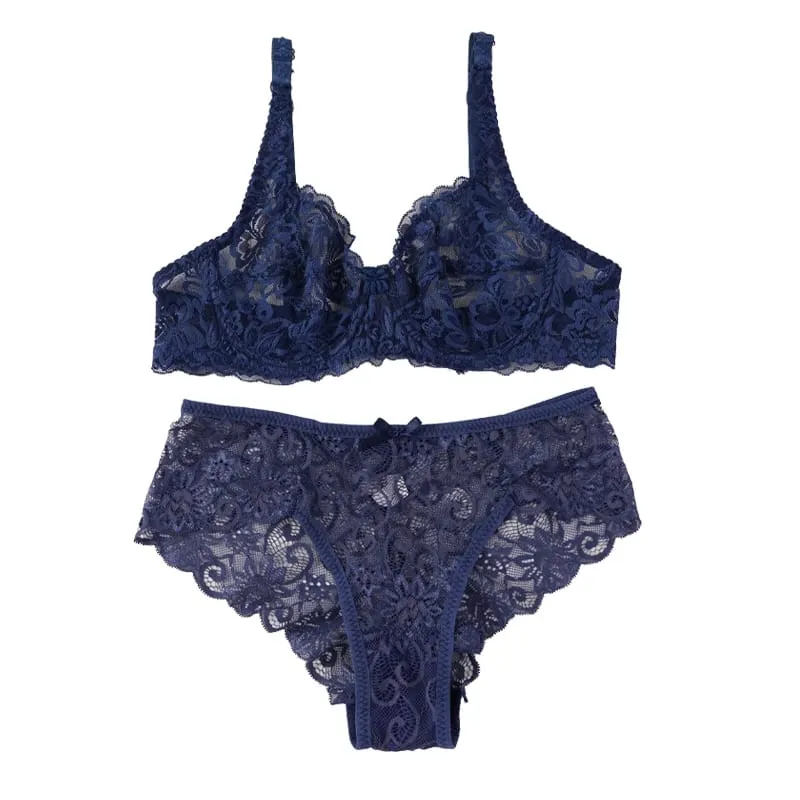 Feminino sexy renda fina sutiãs terno não-pad requintado push-up sutiã sólido respirável underwire g-string calcinha conjunto