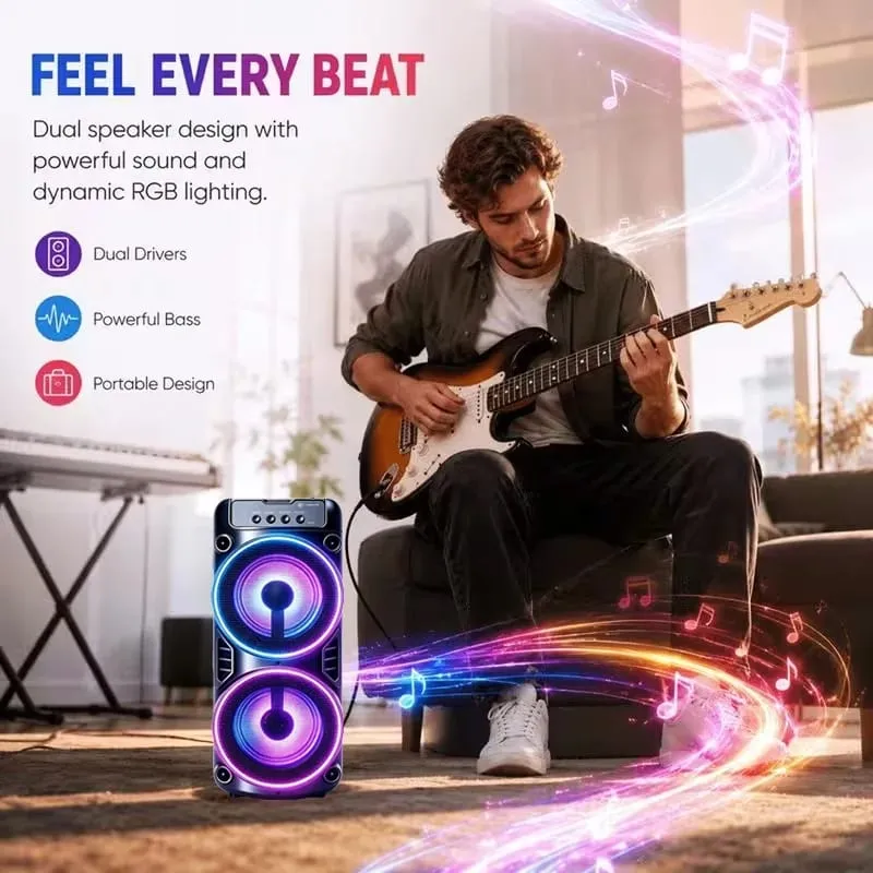 Alto-falante Bluetooth profissional grande design portátil com luzes LED JBL Subwoofer Party Box compatível com BT/USB/TF/AUX/FM/TWS/MIC/EQ Funções Karaokê profissional. Presente ideal para aniversários, Natal e Ano Novo — image 4