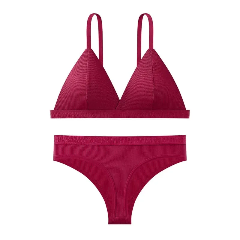 Conjunto de sutiã e calcinha sem costura cor sólida bralette fino sutiãs sem fio cintura baixa tanga lingerie sexy conjunto roupa interior feminina