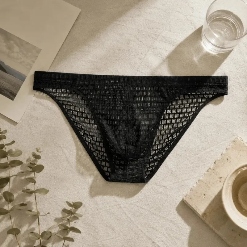 Breathable Low Waist Men's Briefs Transparent Ultra-thin Ice Silk Underwear Lingerie Mesh Panties Male Comfort Fit