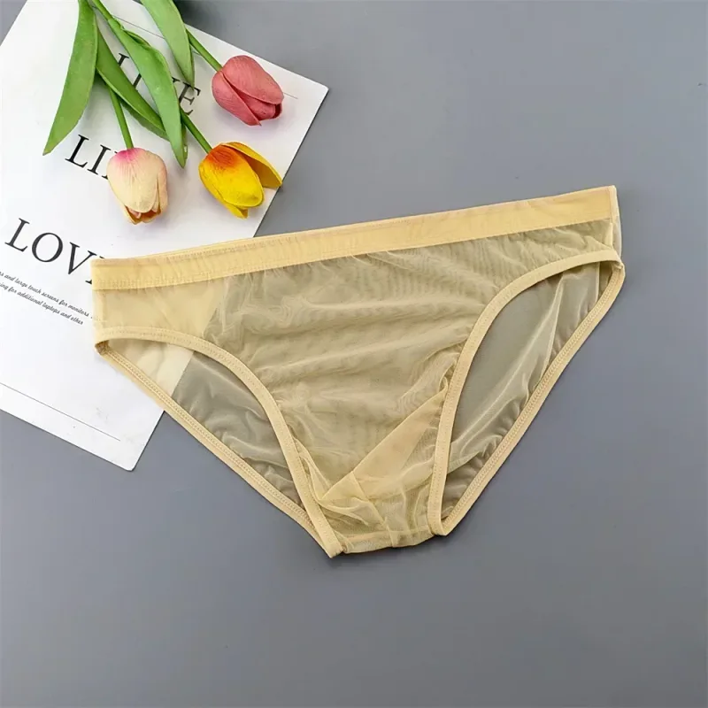 Plus Size Transparent Underwear See Through Sexy Briefs for Men with Pouch Nylon Hombre Slips Breathable Male Panties XL-4XL