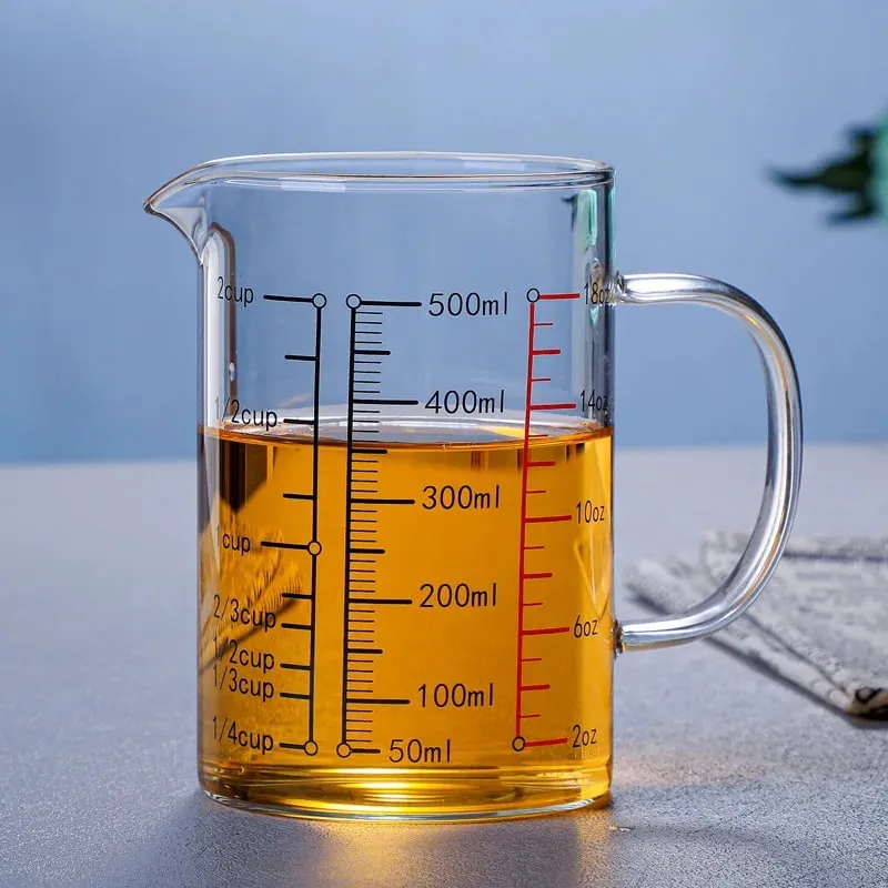 Tasses à mesurer en verre Borosilicate, tasse à échelle en verre transparent avec poignée, bec en forme de V, bécher à mesurer en verre de cuisine