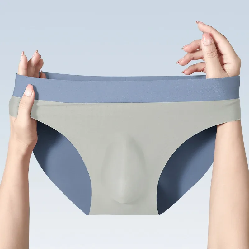 Roupa interior sem costura de seda gelo masculina 3d perfuração triângulo shorts verão cuecas finas meninos shorts esportivos
