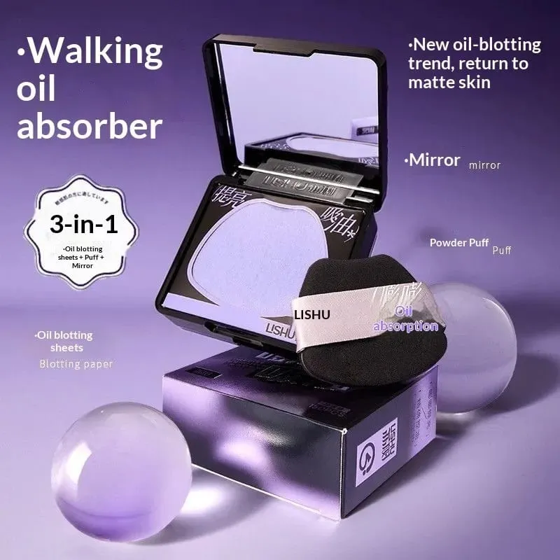 Papel absorvente de controle de óleo com pó facial, folhas de configuração de maquiagem, ferramenta portátil de retoque, 150 folhas