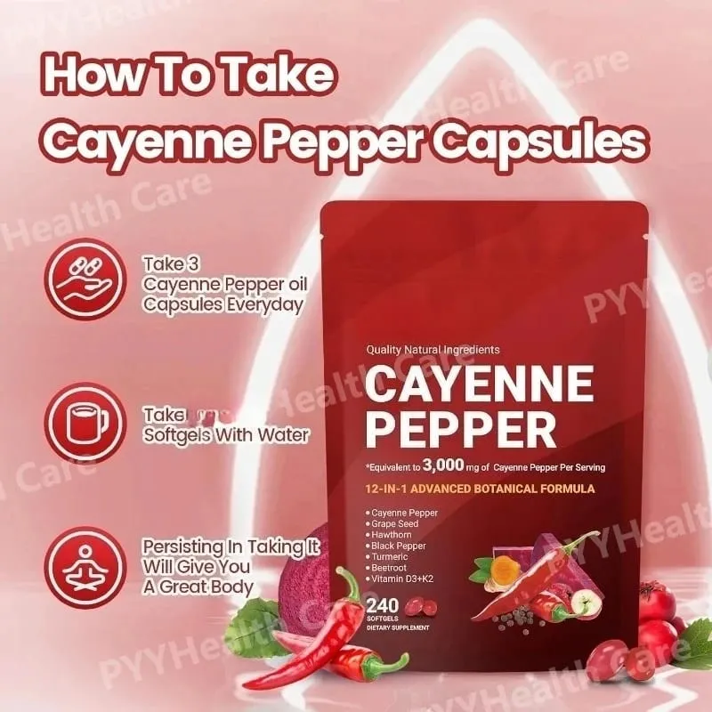 Cápsulas de pimenta caiena com semente de uva, beterraba, cúrcuma, vitaminas D3 K2 E, suplemento de ervas