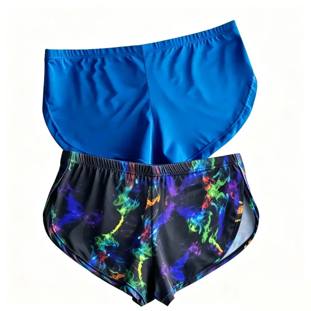 Moda exclusiva masculina com estampa de fumaça, calções de seda gelo com lado dividido, cintura baixa, secagem rápida, shorts esportivos para academia, corrida diária
