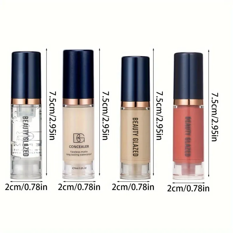 Conjunto de 4 peças de primer + corretivo + base líquida + blush líquido fosco veludo à prova d'água base blush maquiagem para viagens