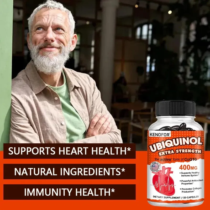120 cápsulas orgânicas da coenzima q10 dos pces 400 mg com vitamina e cardiovascular e saúde do coração vitaminas de energia beleza e saúde