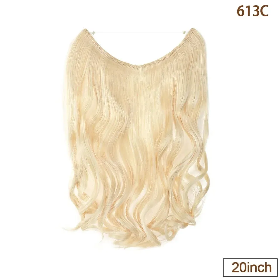 Extensões de cabelo de fio invisível sintético fio transparente ajustável longo ondulado encaracolado secreto hairpiece 20 Polegada para mulher