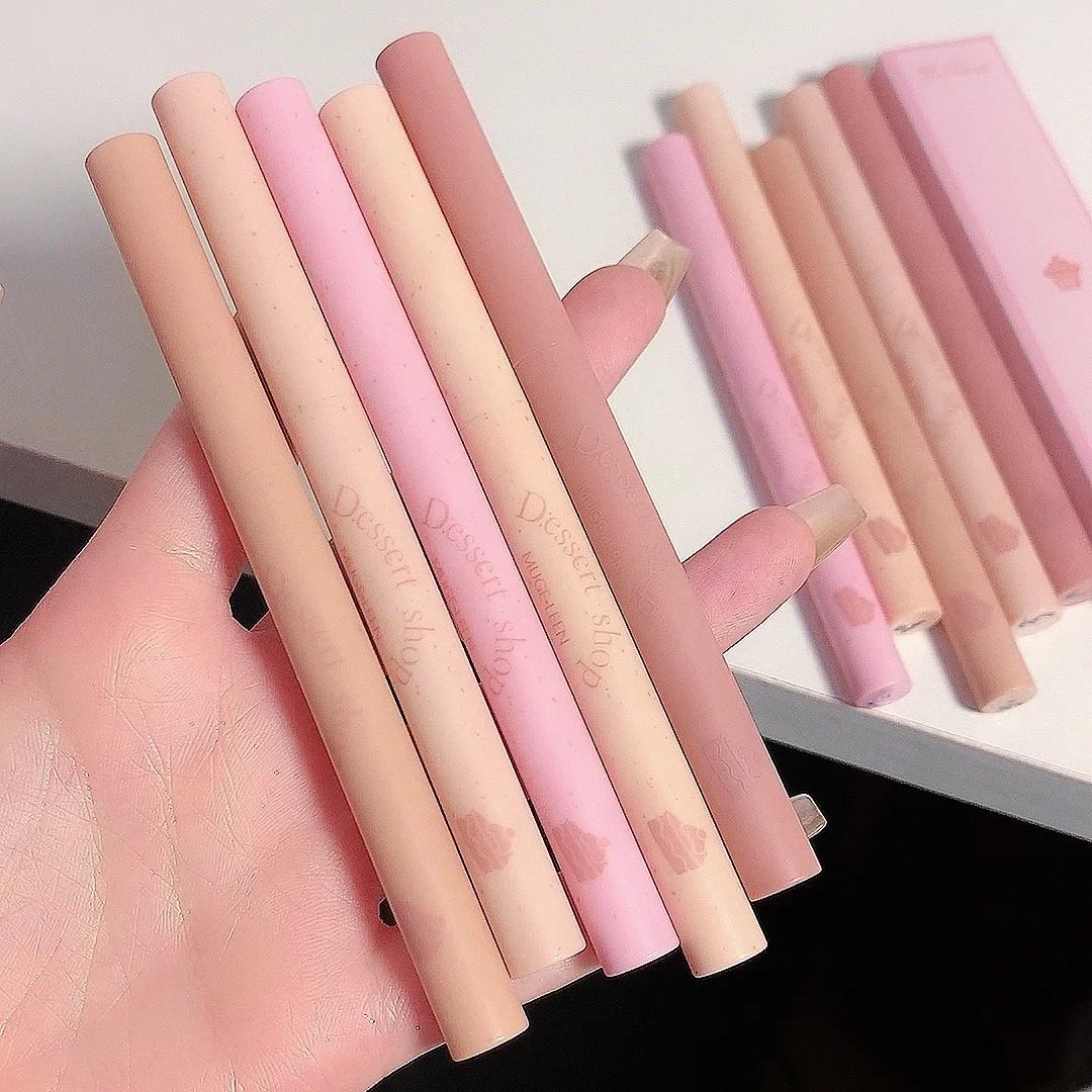 Caneta delineadora labial fosca, batom de longa duração, antiaderente, à prova d'água, suave, veludo, lápis nude, rosa, maquiagem labial