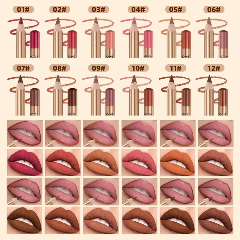 12 PCS Lipliner Sets Waterproof Matte Lip Pencil Lipstick Lasting Lip Liner Pen Smooth Nude Lipstick Pen For Cosmetics