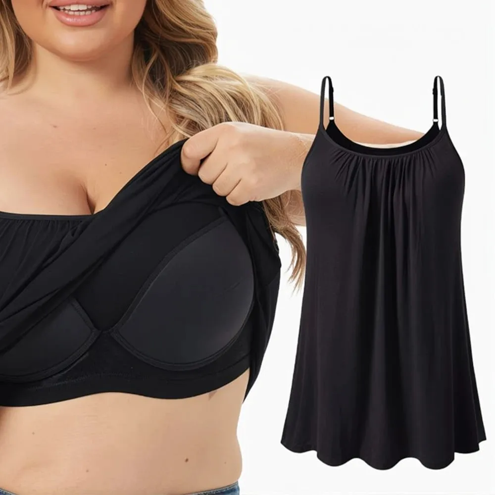 Camisola acolchoada plus size para mulheres, alça espaguete ajustável, com sutiã embutido, básica, verão, sem mangas