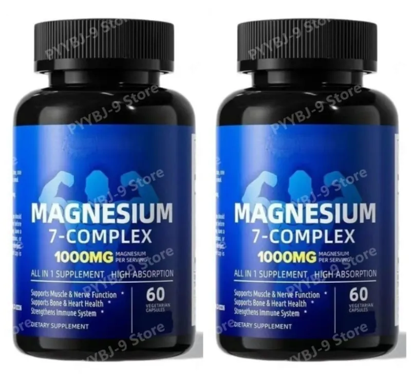 Suplemento complexo de magnésio 7 com glicinato citrato malato quelato zinco vitamina D3 B6 para alívio muscular do sono 60 cápsulas