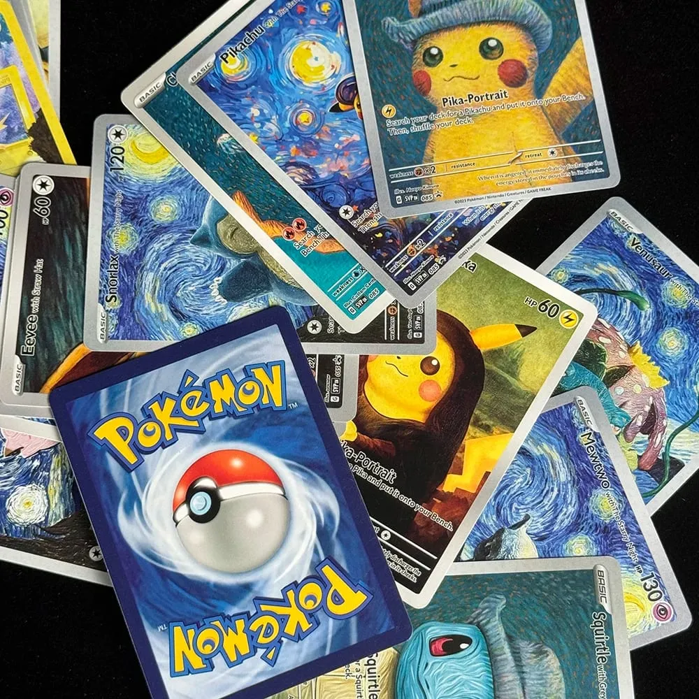 Diy 18 pçs anime ptcg coleção cartão van gogh série mewtwo charizard eevee blastoise lugia inglês coleção cartão presente da criança