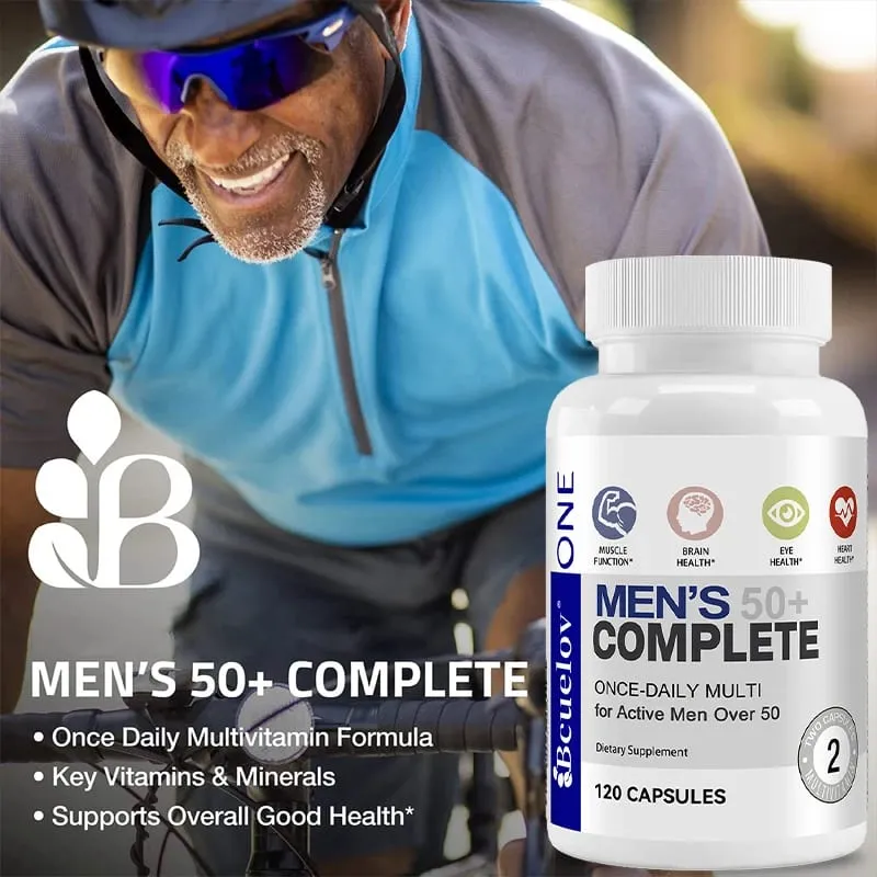 Men's 50+ Daily Super Multivitamin High Potency Formula for Brain Eye & Heart Health Vitamins A C D E K B1 to B12 Gluten Free