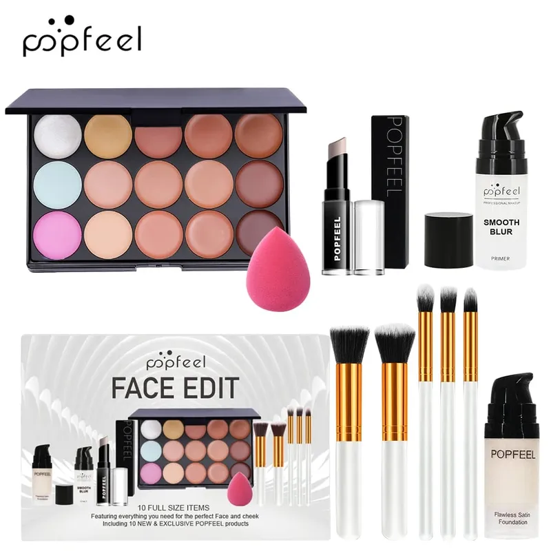 10-Piece Face Makeup Set - Beginner-Friendly Foundation Concealer & Brush Combo - Complete Face Makeup Kit for Flawless