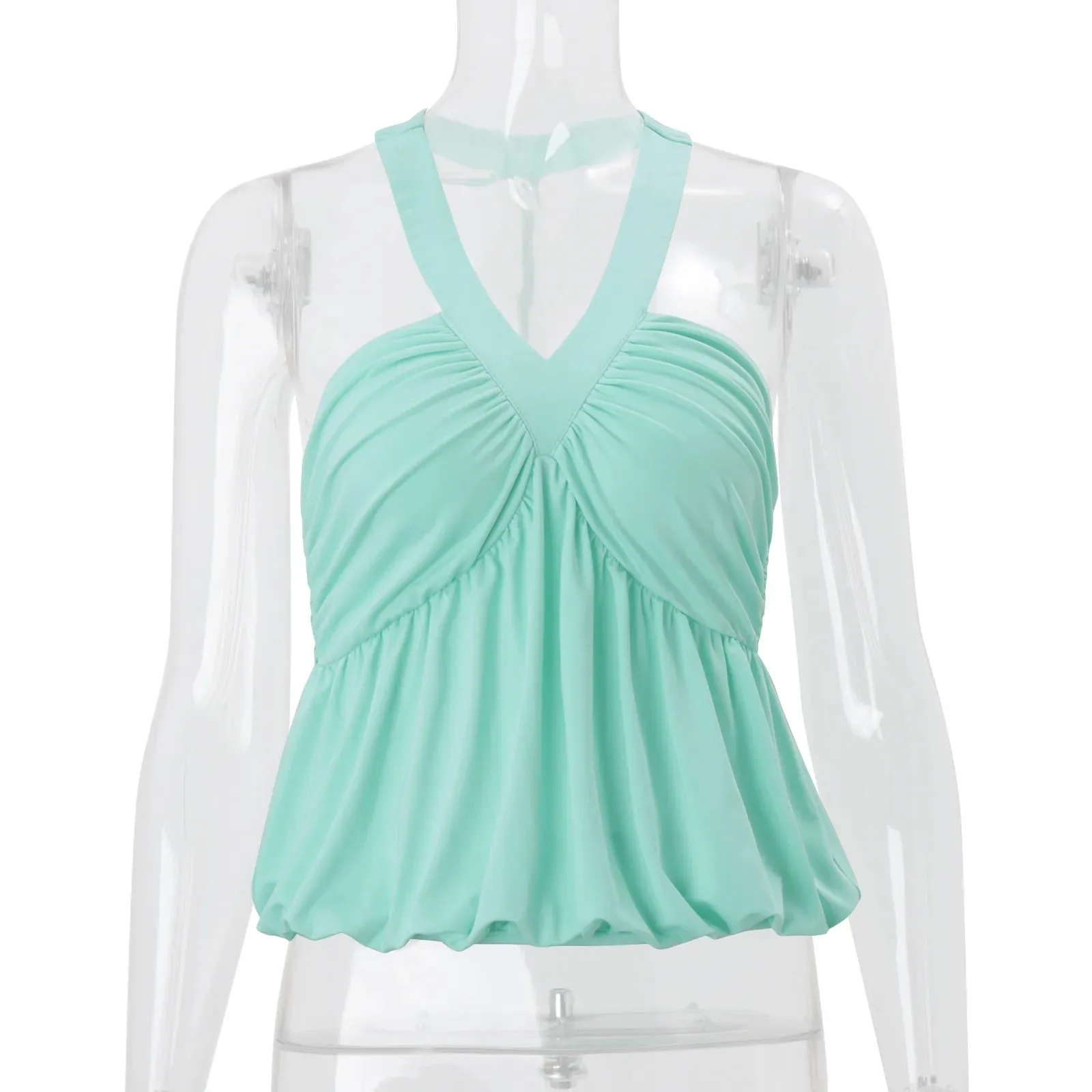 Typhaland cruz pescoço-montado camisola feminina sólida sexy sem costas cintura cinching plissado estiramento casual deslocamento feminino topo