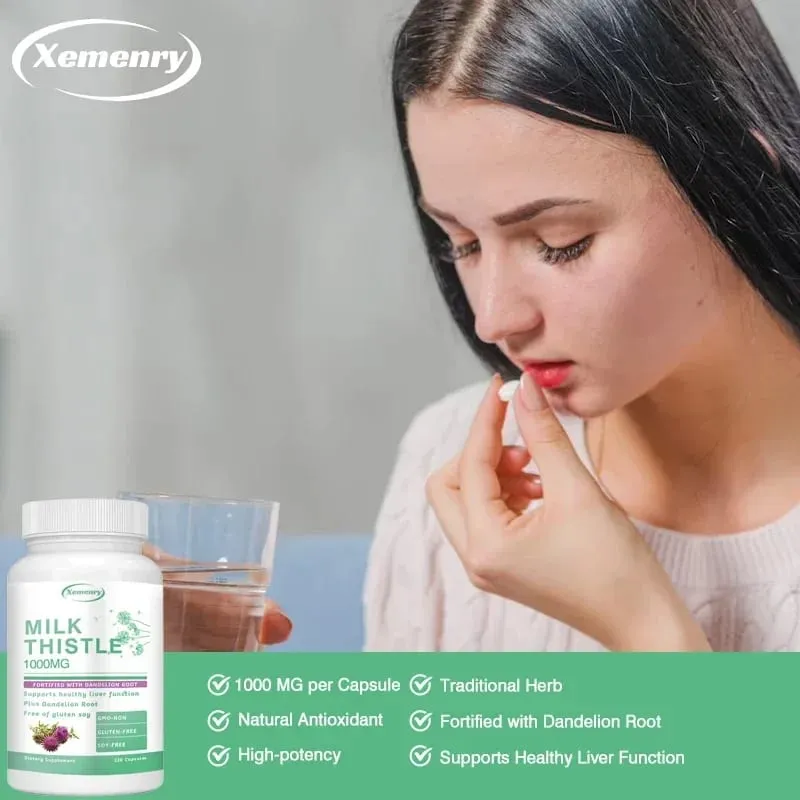 Limpeza de desintoxicação do fígado - com cardo mariano - melhora a função hepática, apoia o metabolismo da gordura, antioxidante - 120 cápsulas