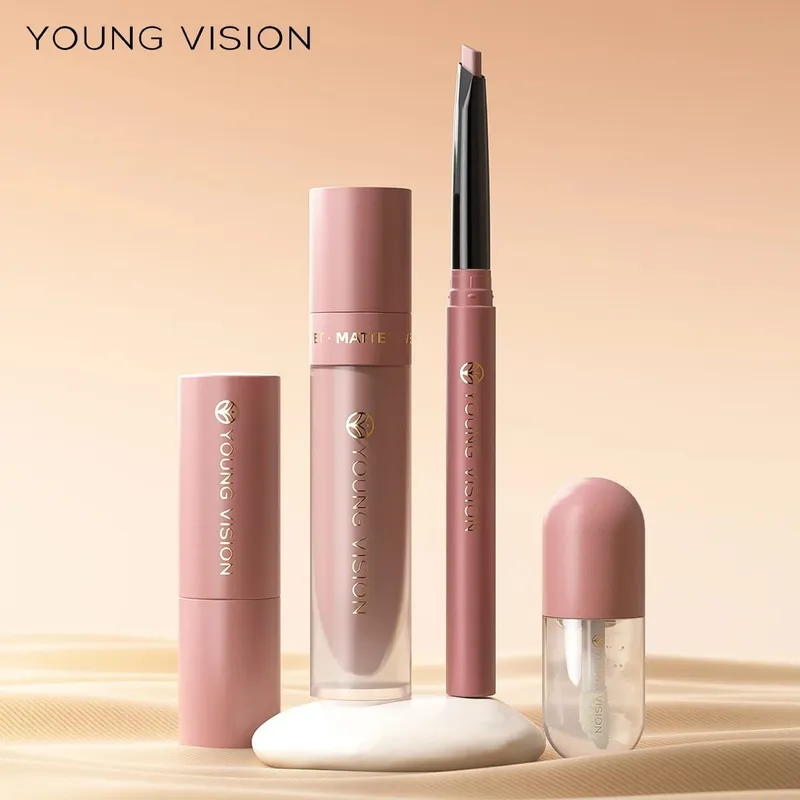 Conjunto de 4 unidades kit de maquiagem labial forro batom líquido óleo labial 8 cores opcionais fosco veludo labial para maquiagem diária de festa — image 5