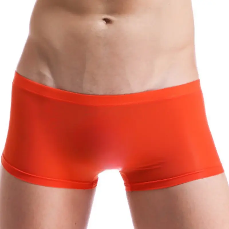 Homens troncos de seda gelo boxer fino translúcido calcinha sexy respirável roupa interior baixo-rise u convexo cuecas deslizamento homme