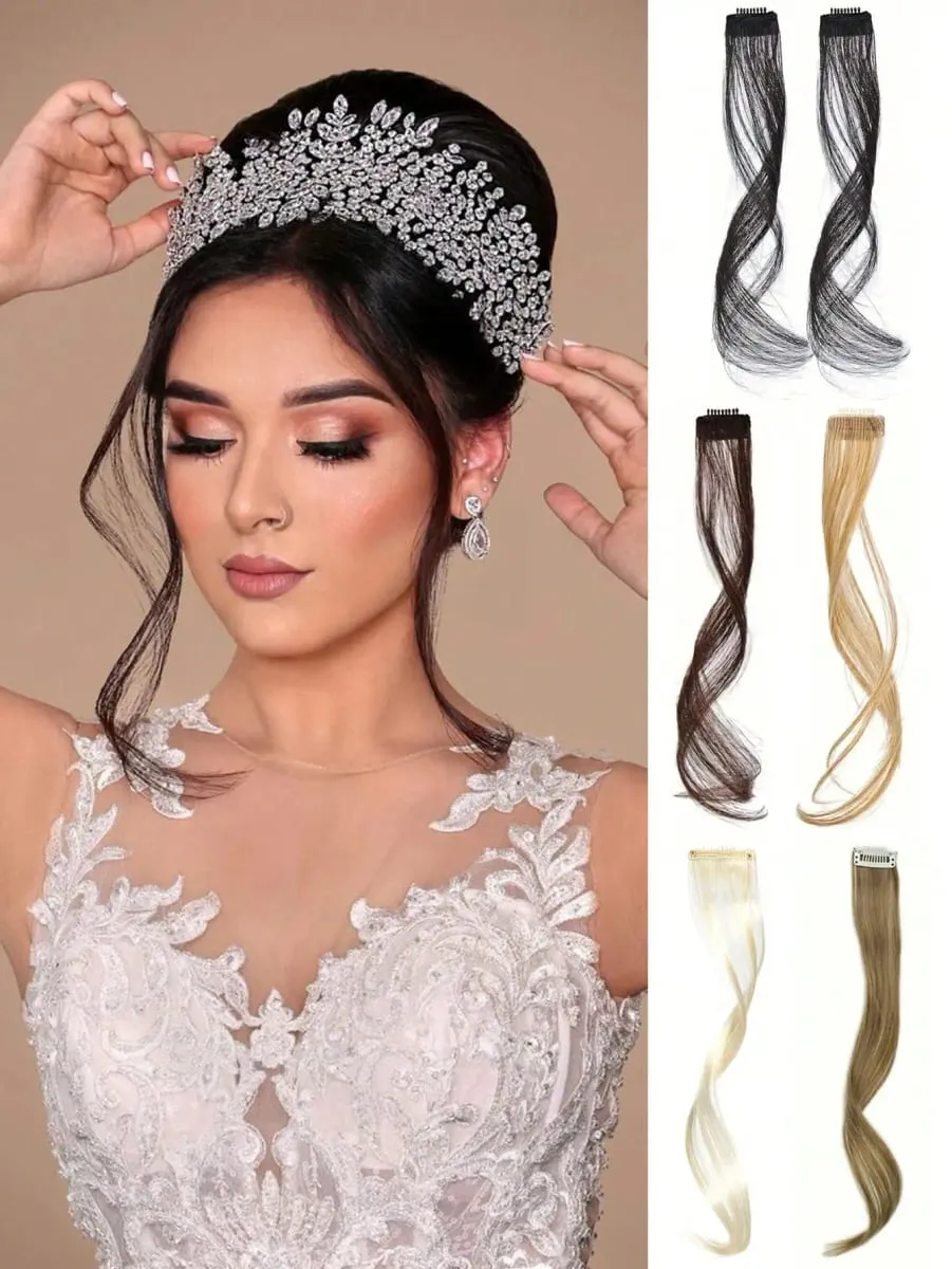 Franja de ar lateral longa, 2 peças, conjunto sintético, ondulado, encaracolado, clipe em cortina, franja frontal, destaques de moldura de rosto para mulheres — image 2