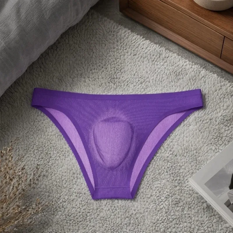 Calcinha triangular masculina de seda gelo, confortável, respirável, tamanho grande, cuecas finas, lingerie, roupa íntima para homens