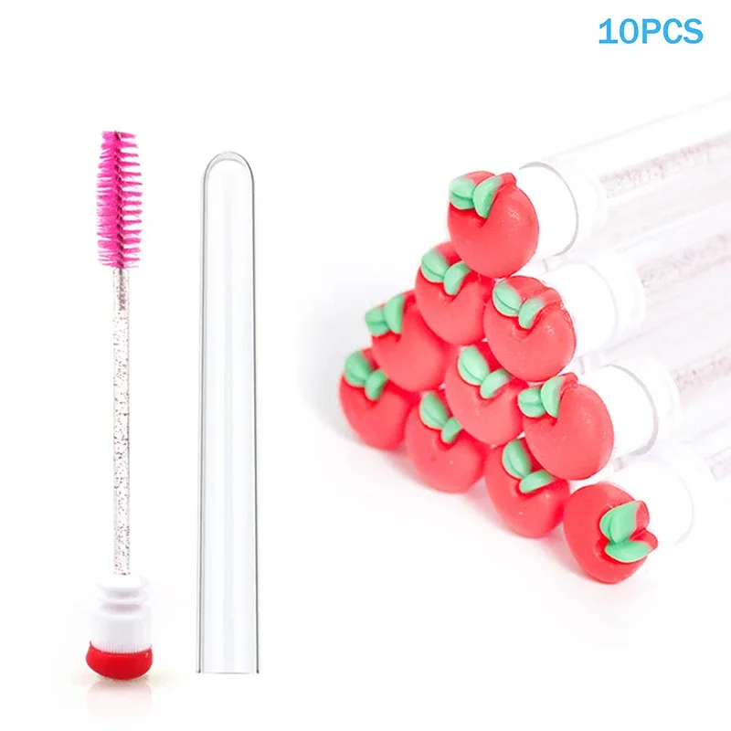 10 pçs/set coleção de frutas rímel escova reutilizável lash escova tubo carretéis lash extensão pincéis aplicadores ferramentas de maquiagem