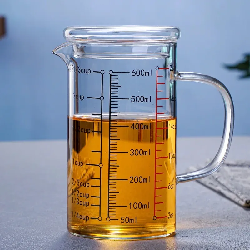 Tasses à mesurer en verre Borosilicate, tasse à échelle en verre transparent avec poignée, bec en forme de V, bécher à mesurer en verre de cuisine