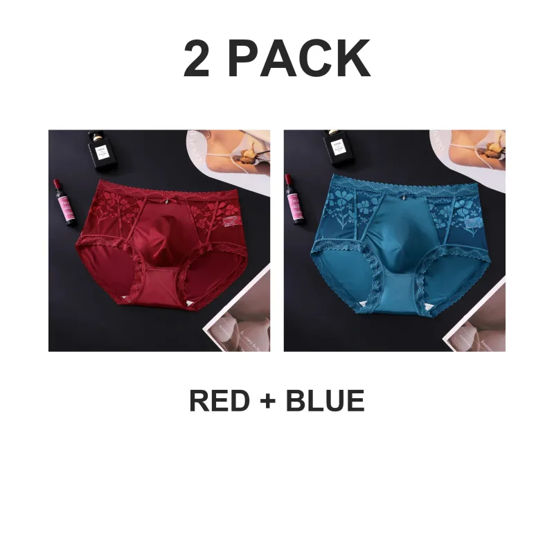2 pacotes masculinos cuecas de renda de cetim de cintura média 3D bolsa strass arco alto elástico acabamento recortado suave — image 18