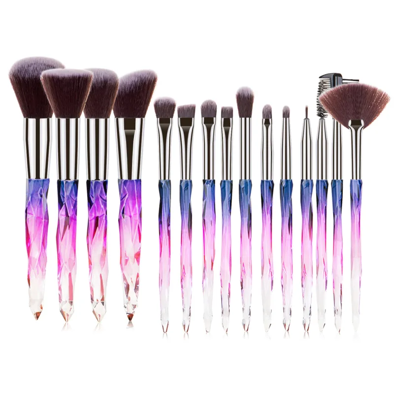 Professional 15Pcs Makeup Brushes Kit Dense Soft Bristle Crystal Handle Face Eye Cosmetic Brushes For Beginner Daily Makeup