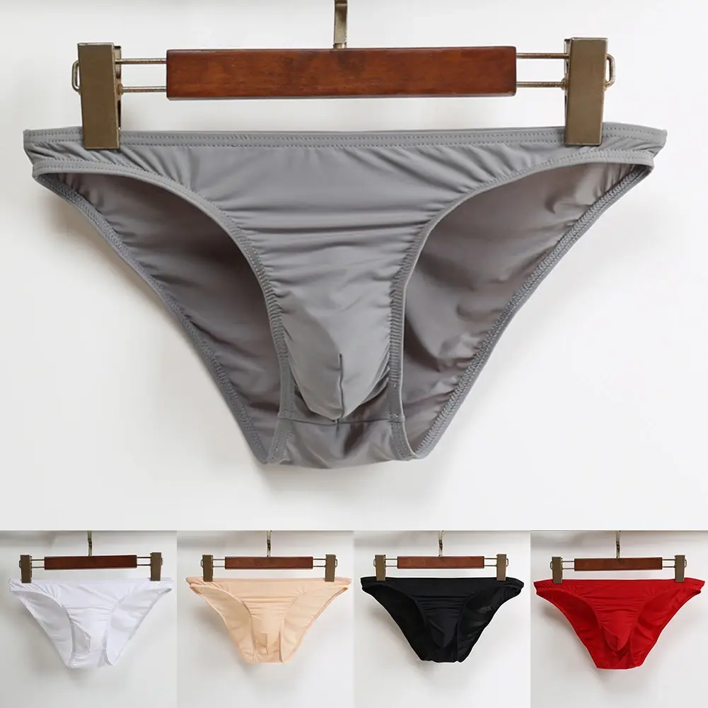 Sexy Men Bulge Pouch Briefs Underpants Panties Bikini Solid Color Transparent Briefs Underwear Pump Man Glossy Panties
