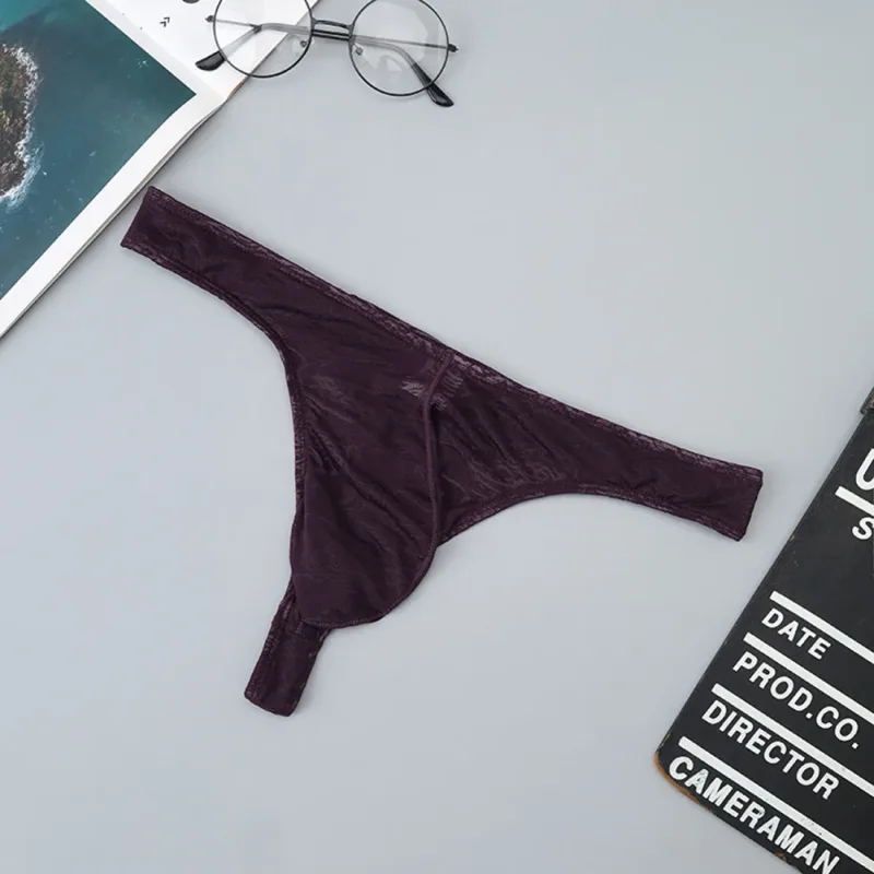 Men Lace Jacquard G-string Underwear High Stretchy Large Pouch Thong Panties Sexy Gays Erotic T-back Underpants