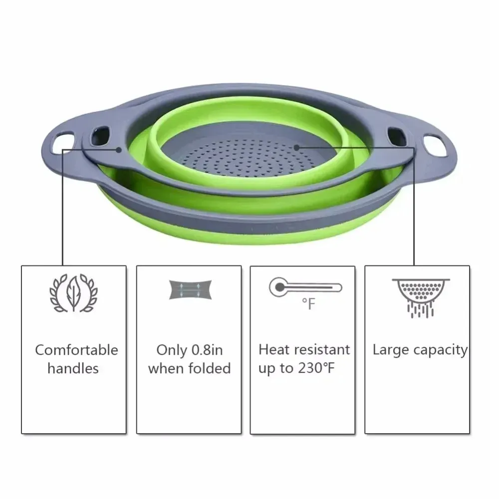 2 pçs silicone dobrável escorredor cesta frutas vegetais dobrável coador de cozinha para alimentos macarrão utensílios de cozinha dispositivo de drenagem — image 3