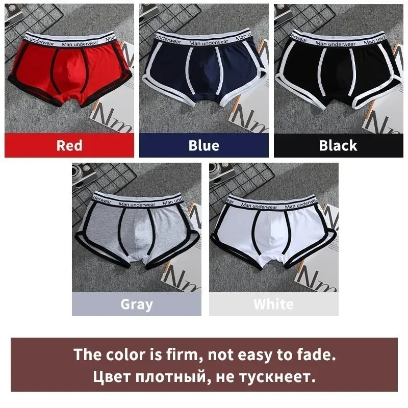 1/4 pçs roupa interior masculina boxers calcinha de algodão respirável sólido boxershorts masculino meados de cintura cuecas tendência homem shorts homme