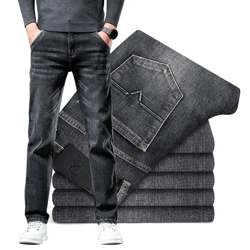 2026 Regular Fit Jeans Classic Style Spring Summer New Men's Light Blue Stretch Denim Fabric Pants Male Brand