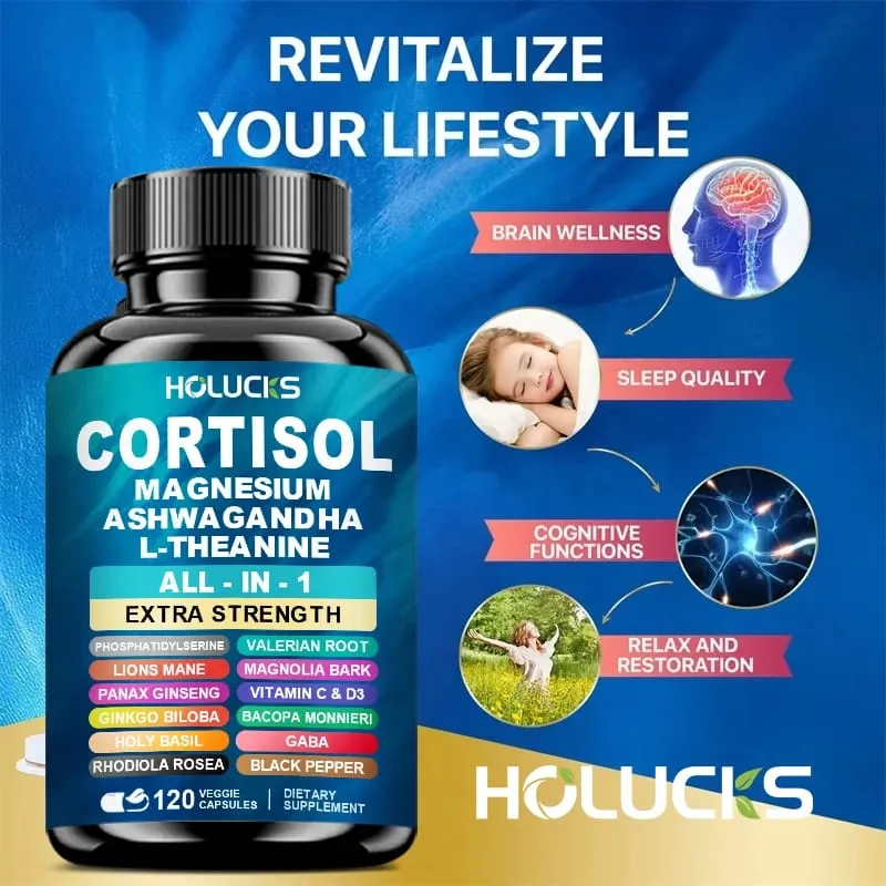 Suplemento avançado de cortisol com vitamina D3 para controle do estresse, alívio da ansiedade do humor e qualidade do sono, bem-estar geral