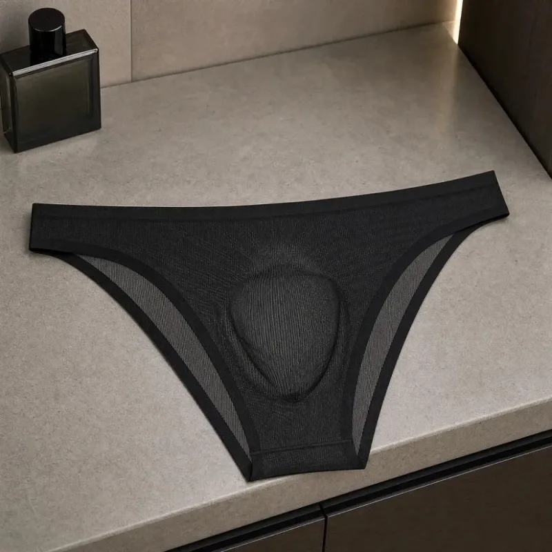 Calcinha triangular masculina de seda gelo, confortável, respirável, tamanho grande, cuecas finas, lingerie, roupa íntima para homens