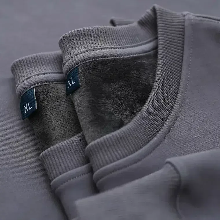 600G Cotton Plush Thickened Sweatshirt Thin Plush Heavyweight Solid Round Neck Sweater Autumn Winter Warm Sweater